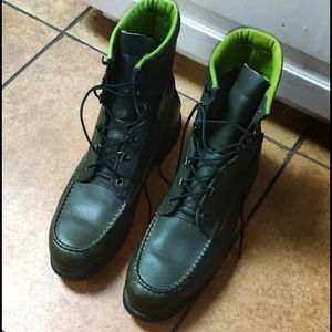 Green leather vibram men's boots